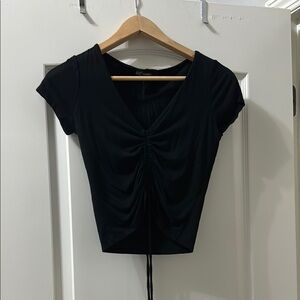 Black Ruched V-Neck Women's Top